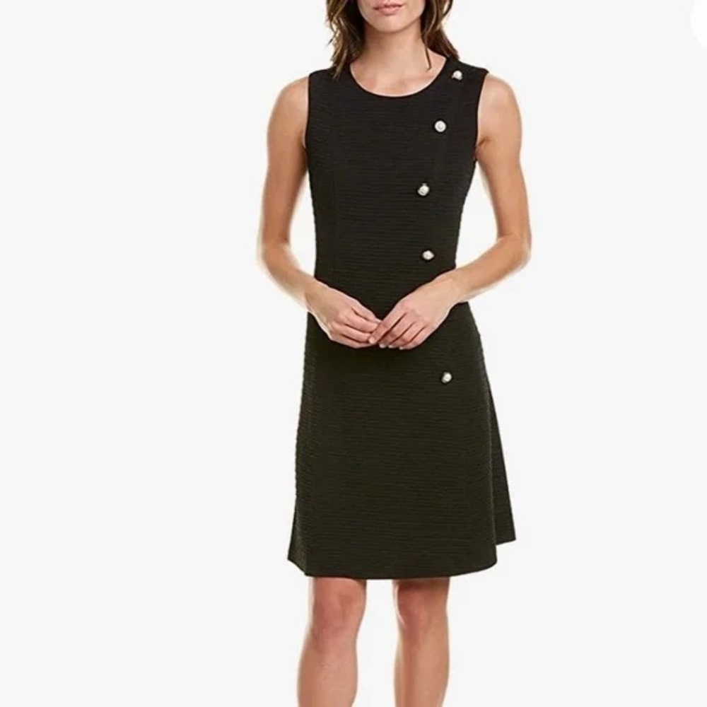 KARL LAGERFELD PARIS Textured A-Line Pearl-Embellished Dress